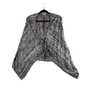 Black White Stripe Open‎ Front Cardigan Medium Minimalist Boho Neutral Layering